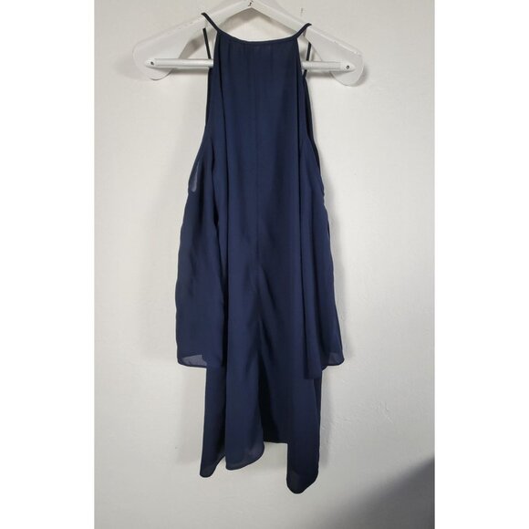 Neiman Marcus Womens Navy Blue Halter Cold Shoulder Chiffon Dress Large New $189 - Picture 3 of 10